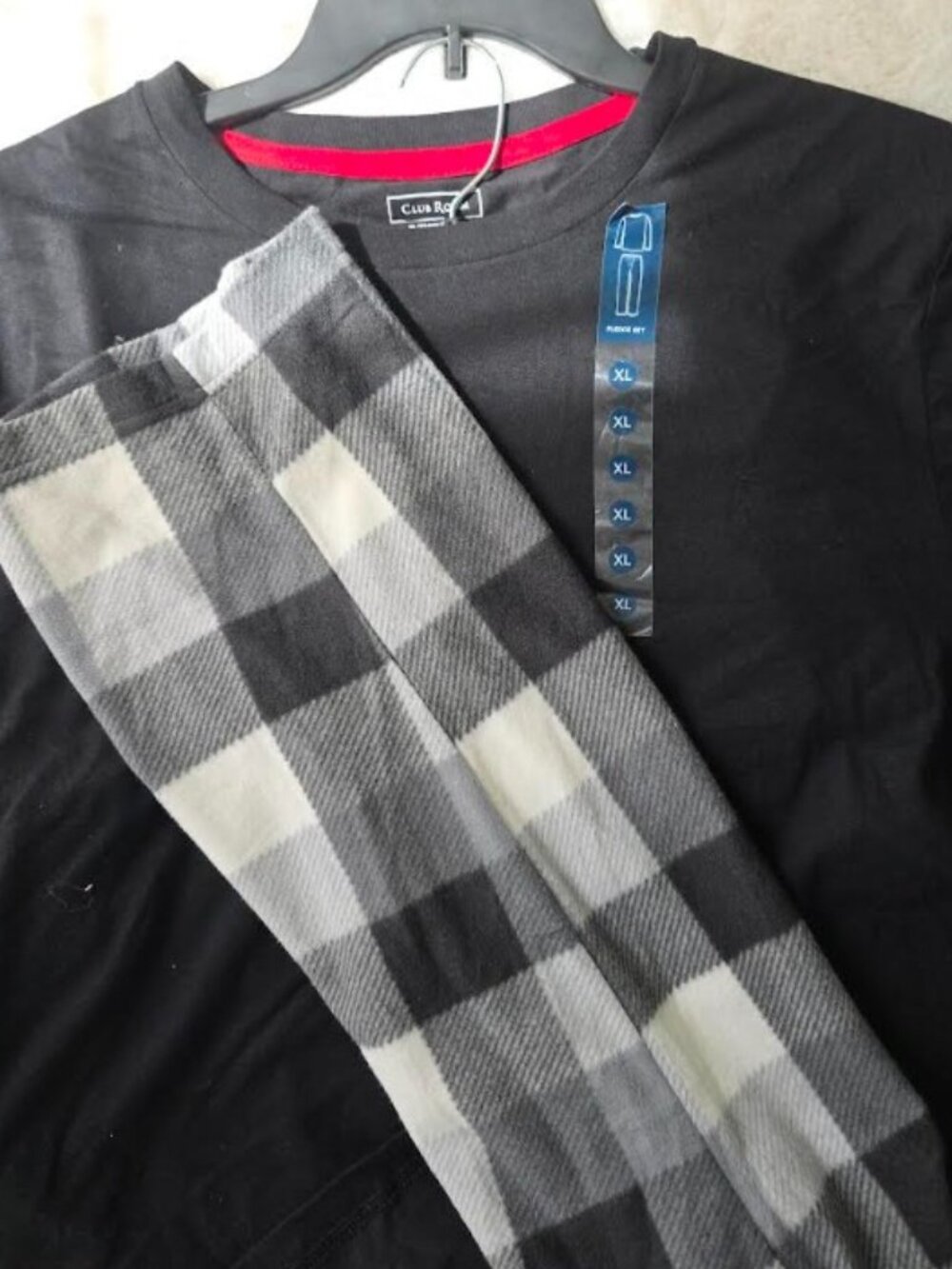 Club Room Mens Fleece Long-Sleeve T-Shirt Blackwhite XL